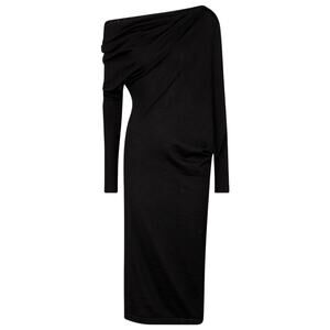 Tom Ford Black Cashmere And Silk Off-Shoulder Midi Dress Size M NWT